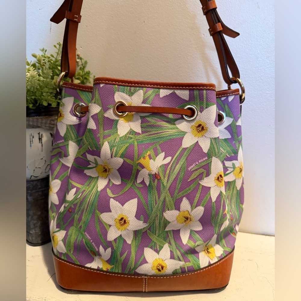 Dooney & Bourke Lavender Daffodil Botanical Collection Drawstring Purse - Picture 2 of 12
